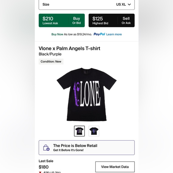 New Without Tags Vlone X Palm Angels staple tee black purple Size XL - Picture 5 of 7
